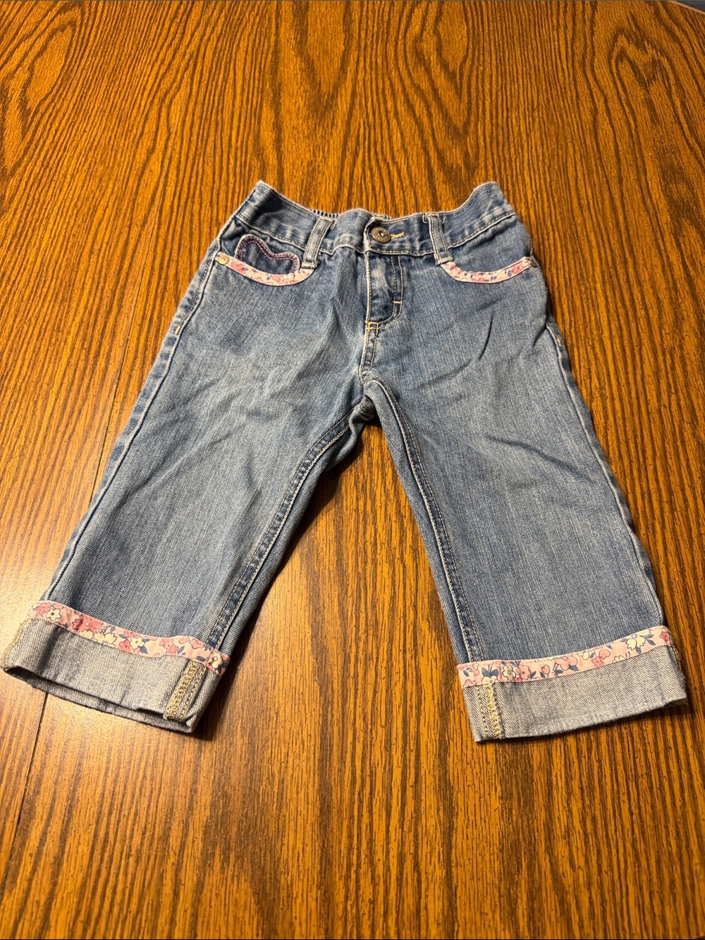 OshKosh B'gosh Light Blue Denim Capri Jeans with Pink Floral Trim